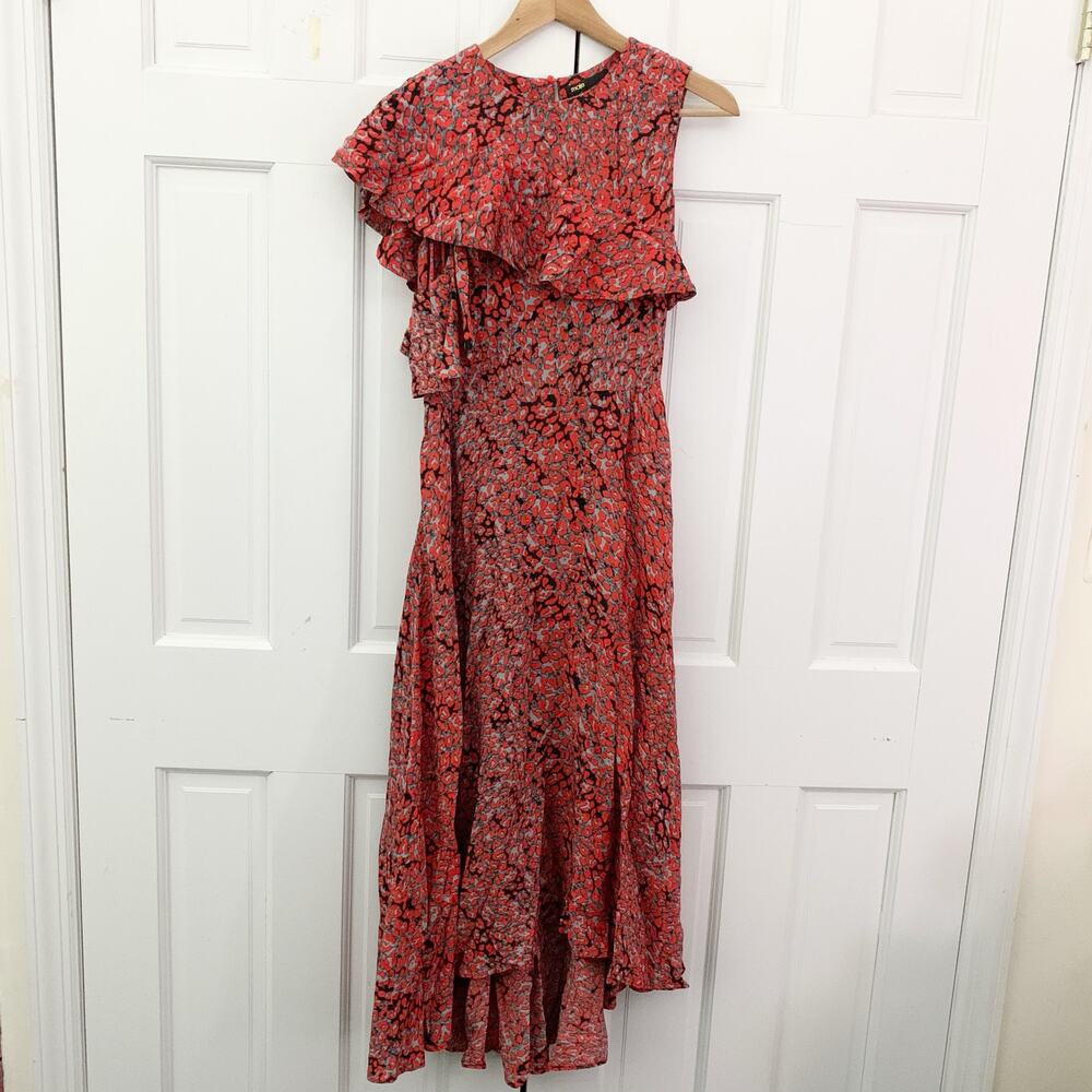Maje Ruffled Leopard-print Crepe Midi Dress In Multi - Picture 11 of 15